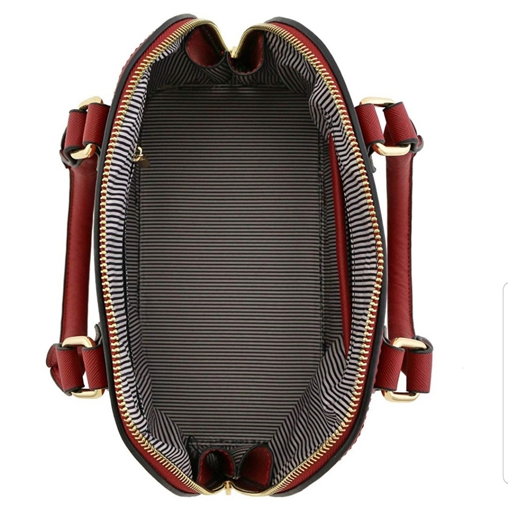 Zip-Around Dome Satchel Red/Wine Color - Picture 4 of 4